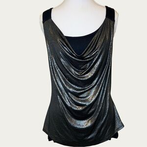 Rock & Republic Black and Silver Drape Blouse Zipper Back Women’s Size Medium